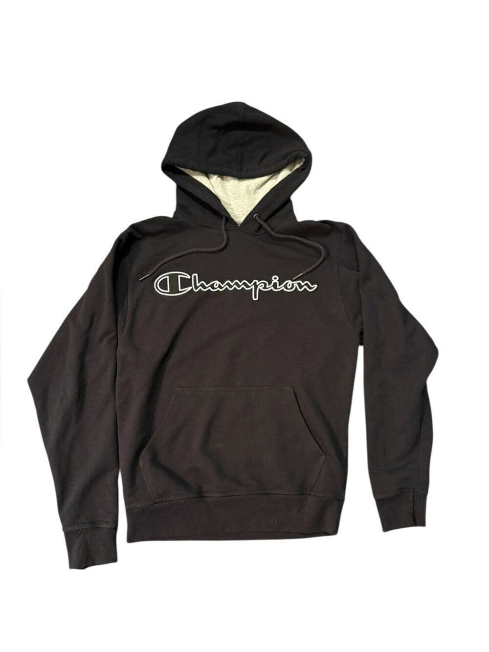 Champion Black Hoodie with White Logo Unisex Size Small